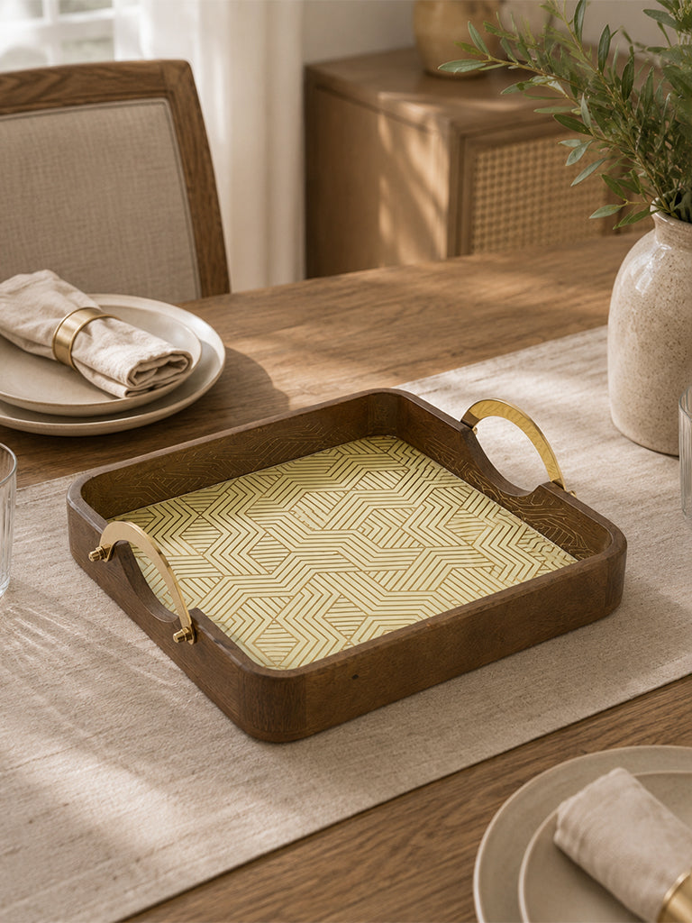 Westside Home Gold Geometric Pattern Wooden Tray