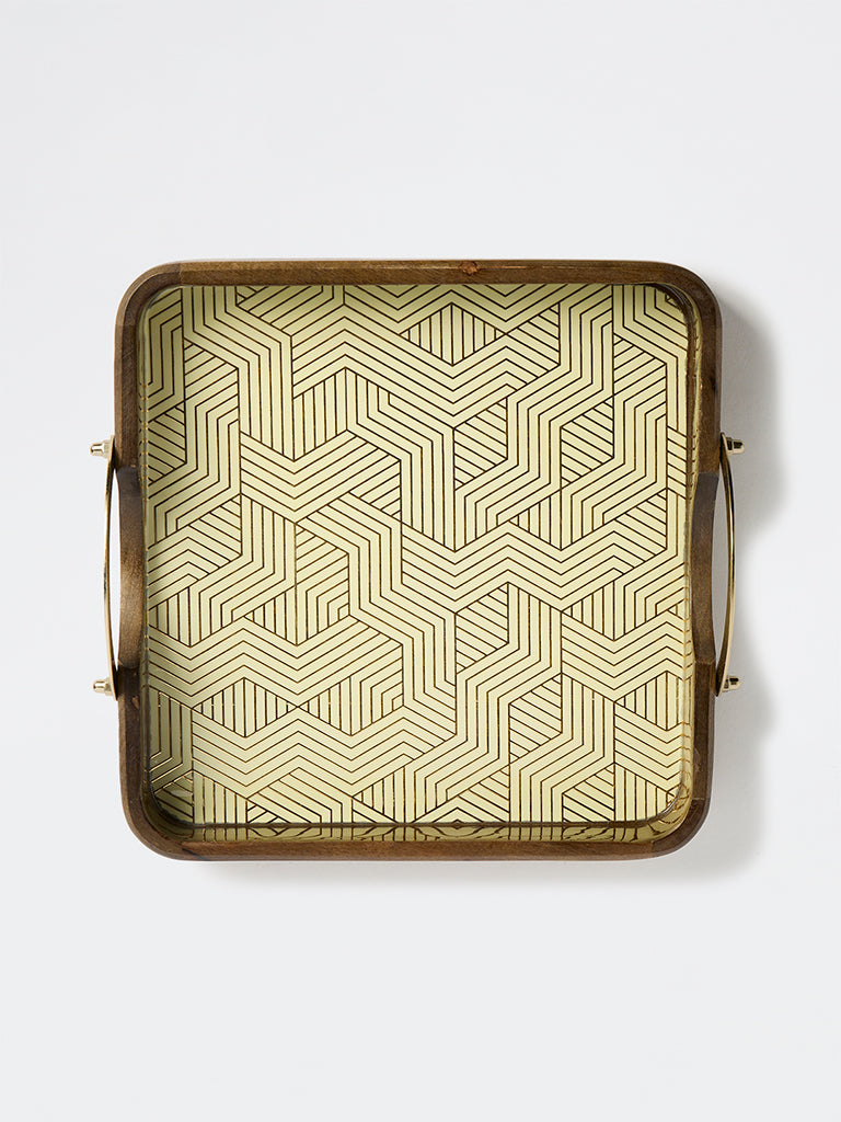 Westside Home Gold Geometric Pattern Wooden Tray