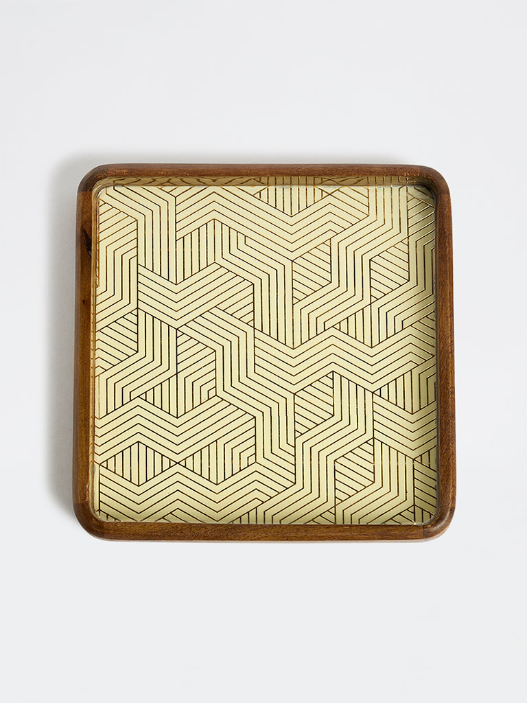 Westside Home Gold Geometric Pattern Wooden Tray