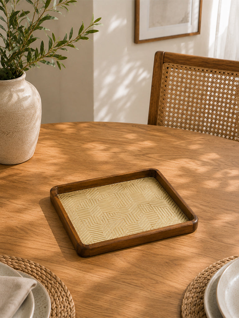 Westside Home Gold Geometric Pattern Wooden Tray