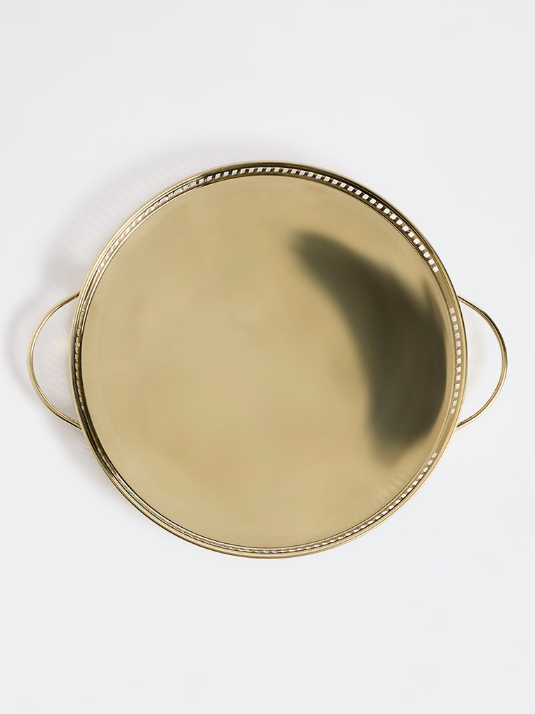 Westside Home Gold Metal Cutout-Detail Round Serving Tray
