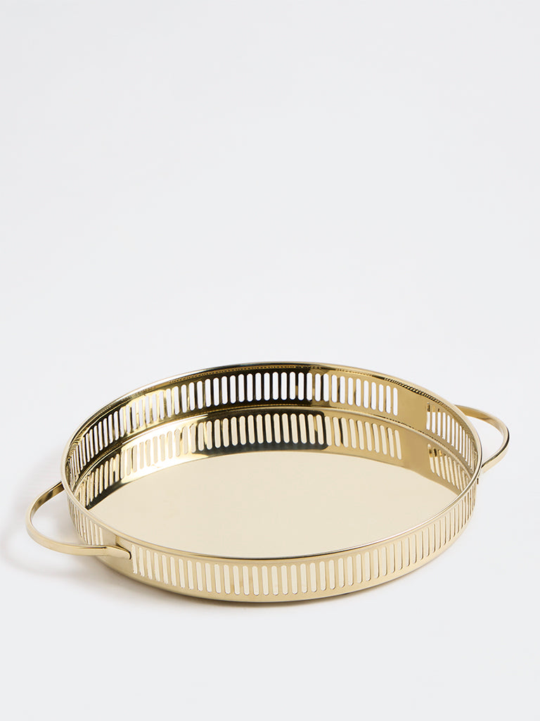 Westside Home Gold Metal Cutout-Detail Round Serving Tray