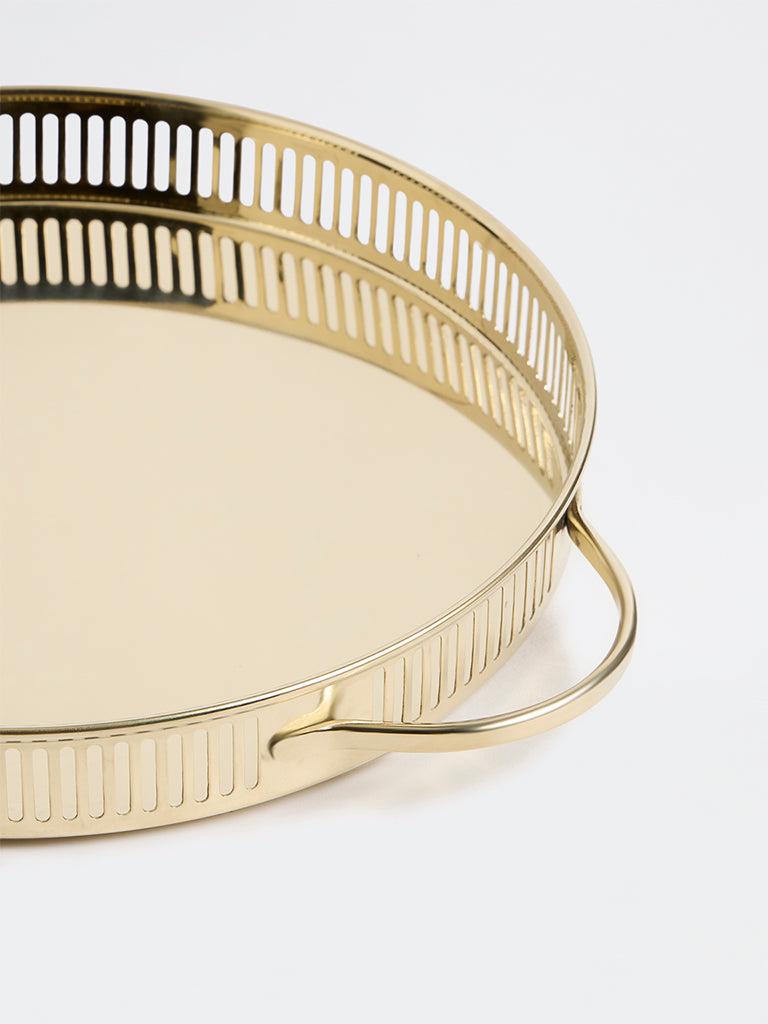 Westside Home Gold Metal Cutout-Detail Round Serving Tray