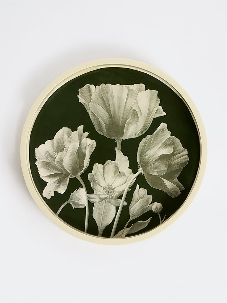 Westside Home Dark Green Floral Design Serving Tray