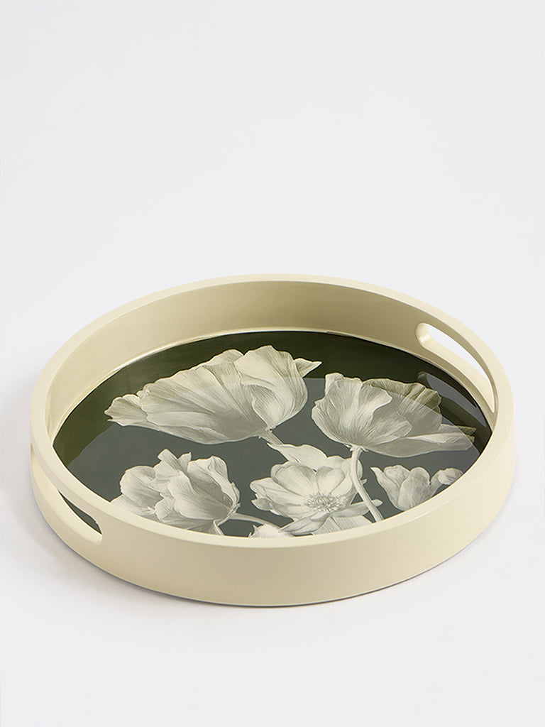Westside Home Dark Green Floral Design Serving Tray