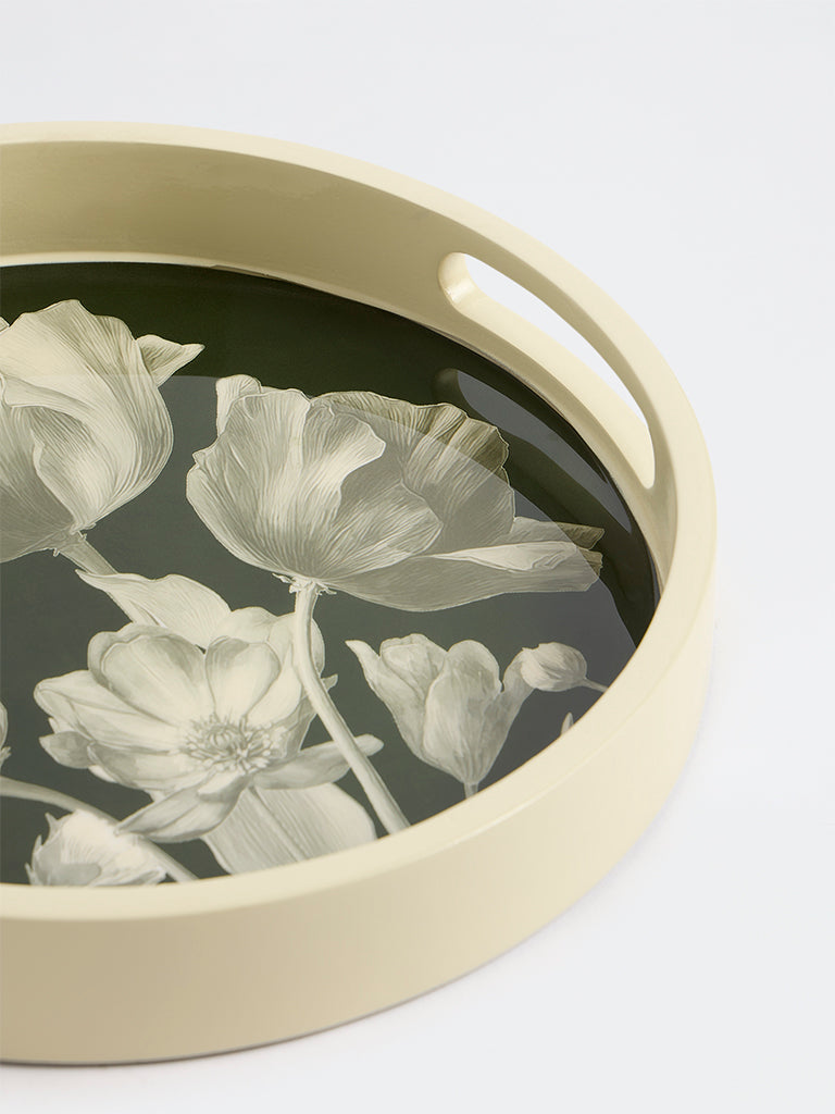 Westside Home Dark Green Floral Design Serving Tray