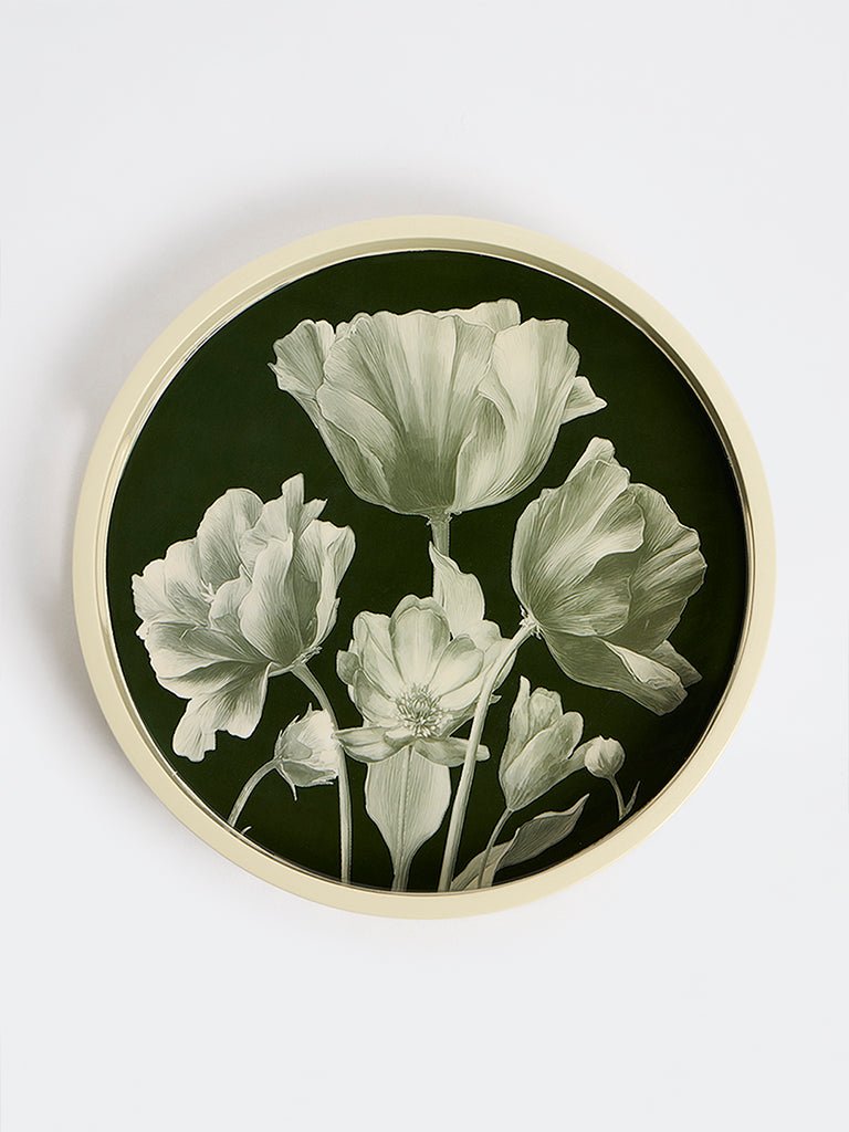 Westside Home Dark Green Floral Design Serving Tray