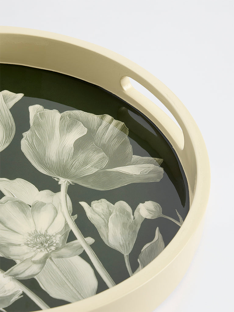 Westside Home Dark Green Floral Design Serving Tray