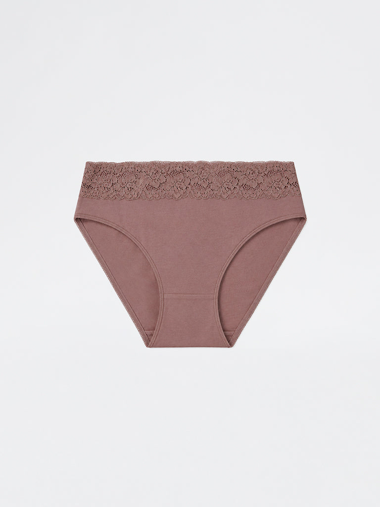 Wunderlove Brown Lace Detailed Cotton-Blend Hi-Leg Briefs Pack of 3