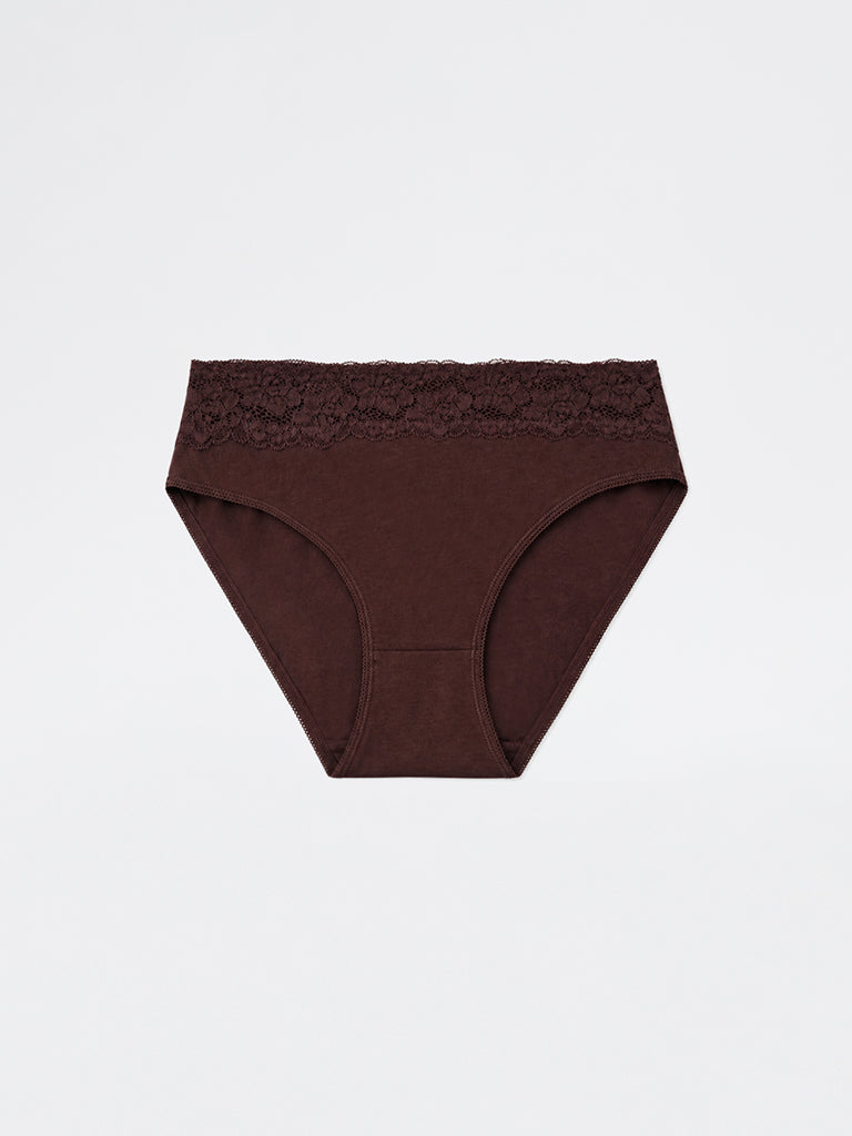 Wunderlove Brown Lace Detailed Cotton-Blend Hi-Leg Briefs Pack of 3