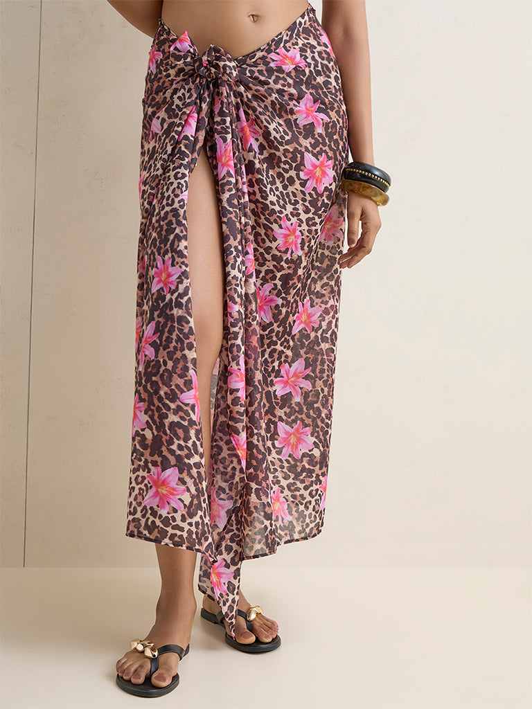 Wunderlove Swimwear Brown Animal Printed Sarong In A Bag