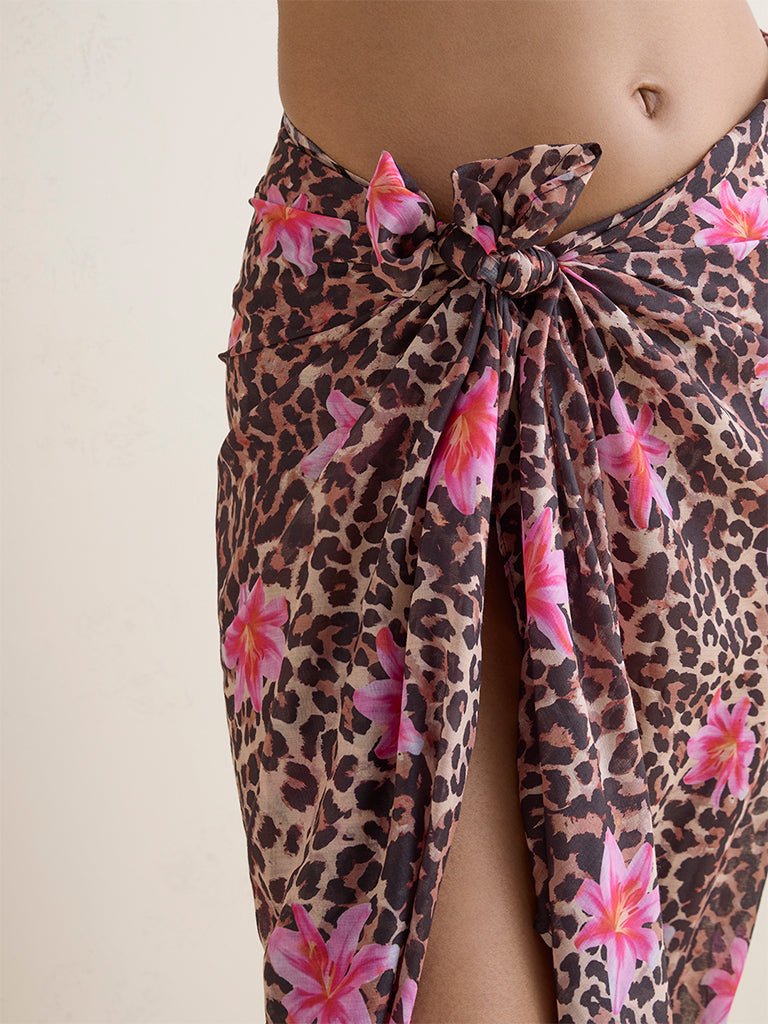 Wunderlove Swimwear Brown Animal Printed Sarong In A Bag