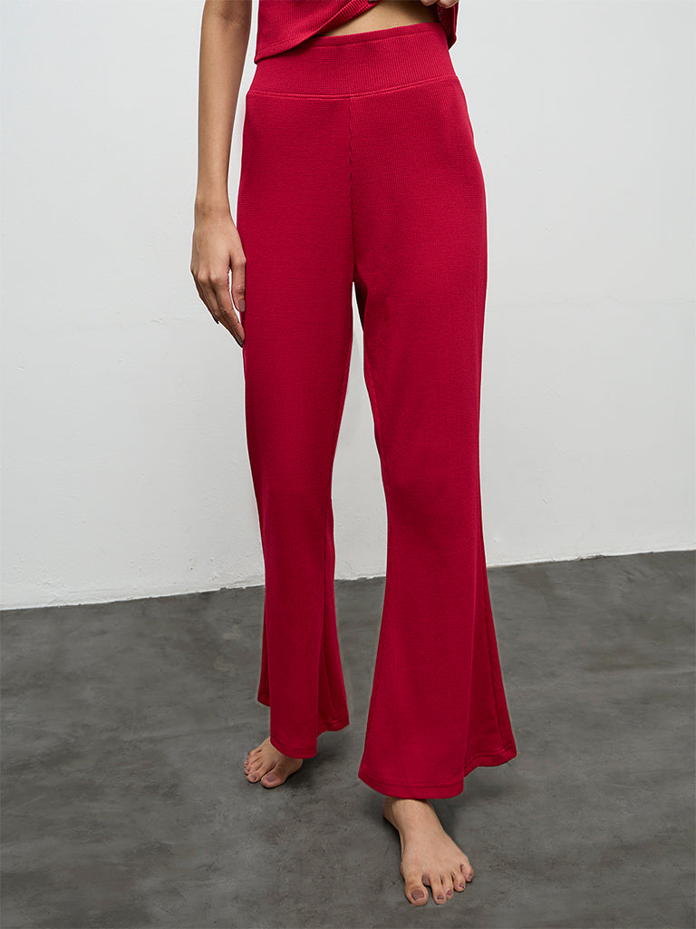 Superstar Red Waffle-Textured High-Rise Pants