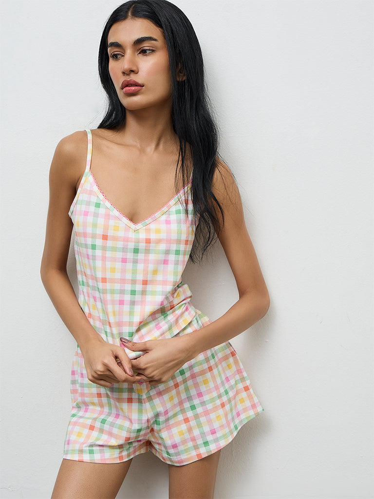 Superstar Multicolor Checkered Cotton-Blend Camisole