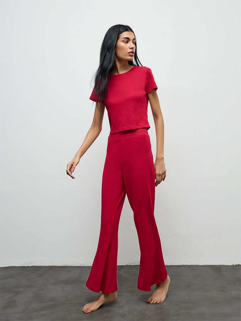 Superstar Red Waffle-Textured Top