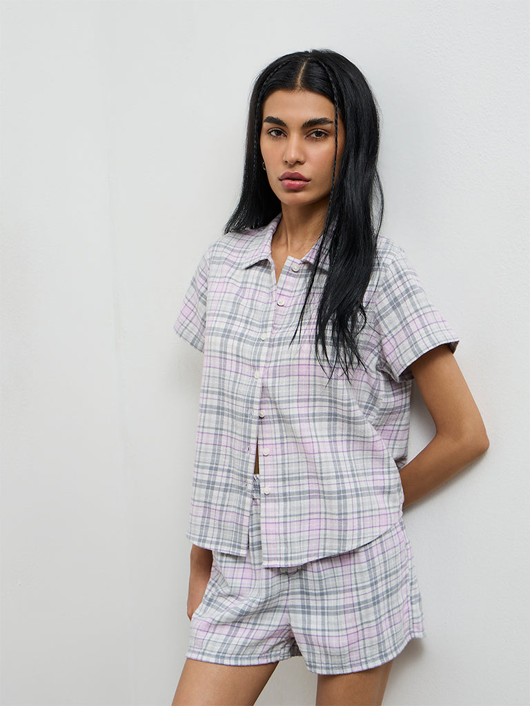 Superstar Grey Checkered Cotton Shirt