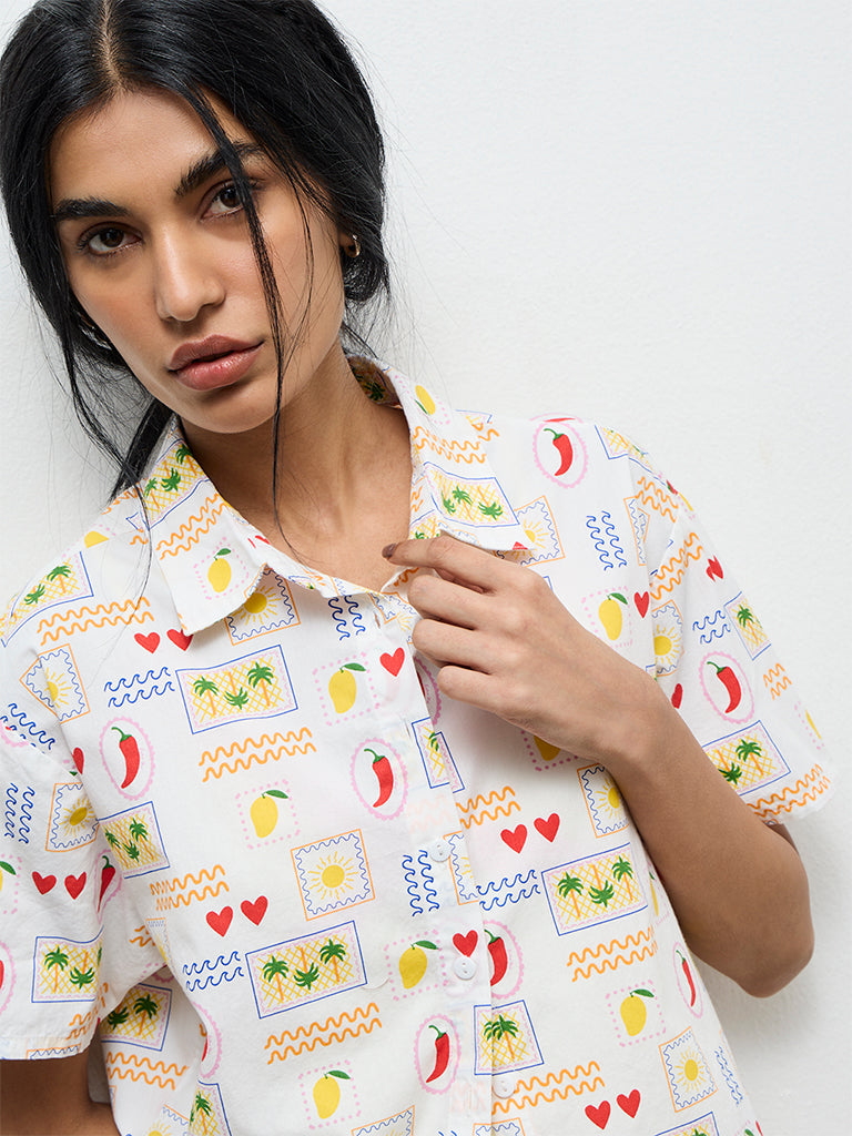 Superstar Ivory Printed Cotton Shirt