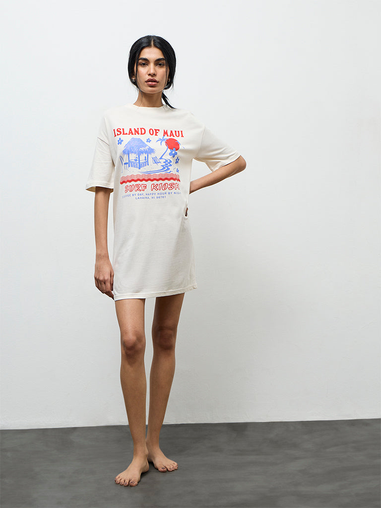 Superstar Off-White Graphic Printed Cotton T-Shirt Dress