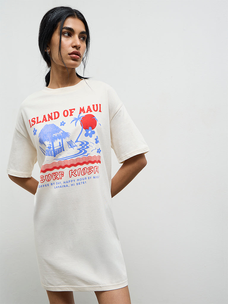 Superstar Off-White Graphic Printed Cotton T-Shirt Dress