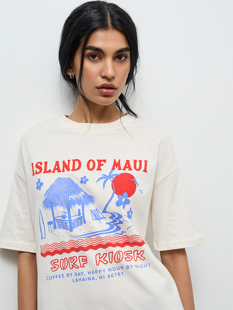 Superstar Off-White Graphic Printed Cotton T-Shirt Dress