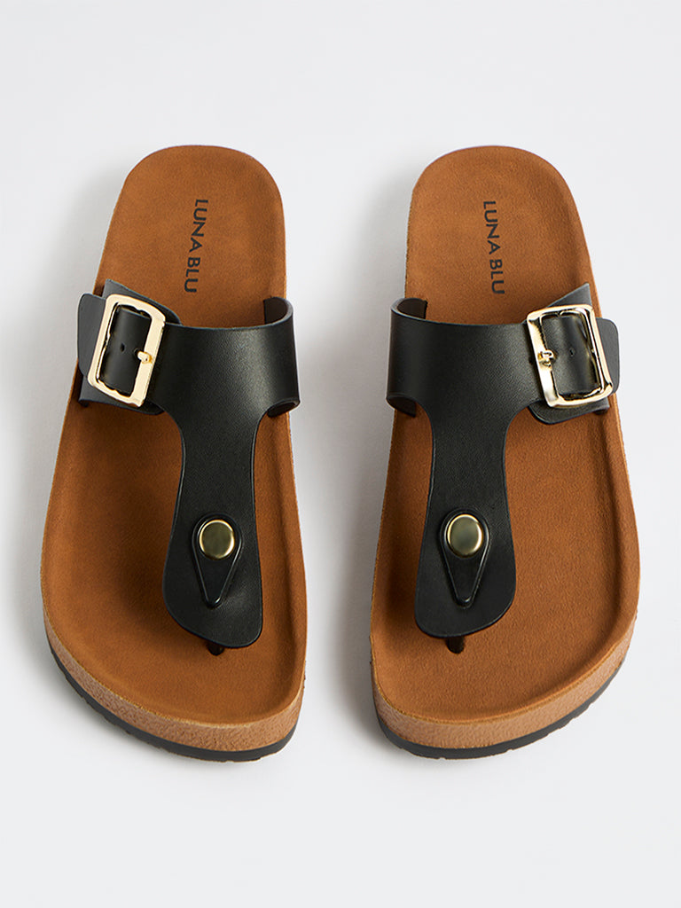 LUNA BLU Black Thong-Strap Sandals