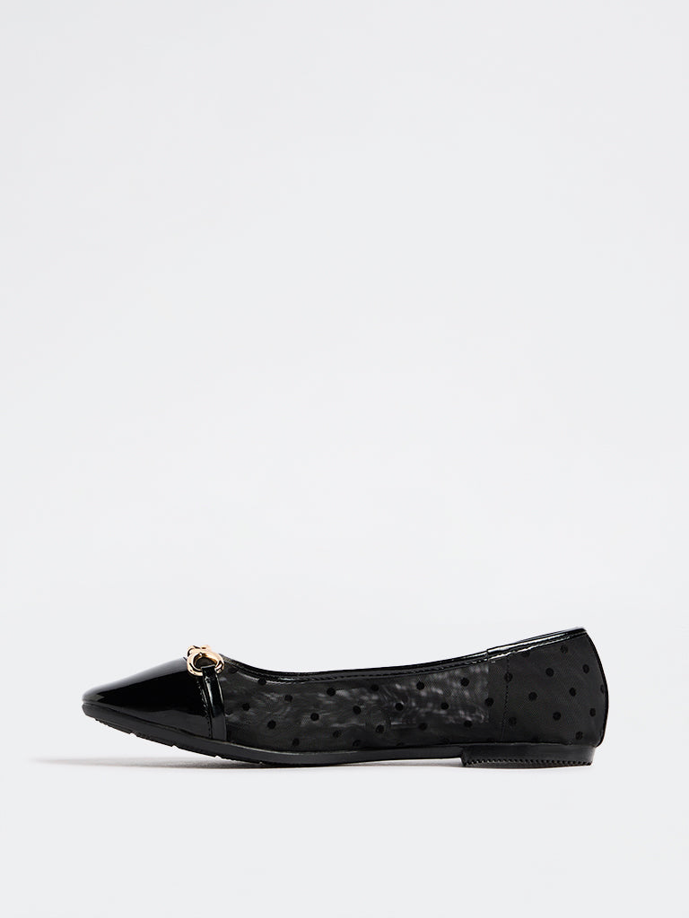 LUNA BLU Black Saddle-Detailed Mesh Ballerinas