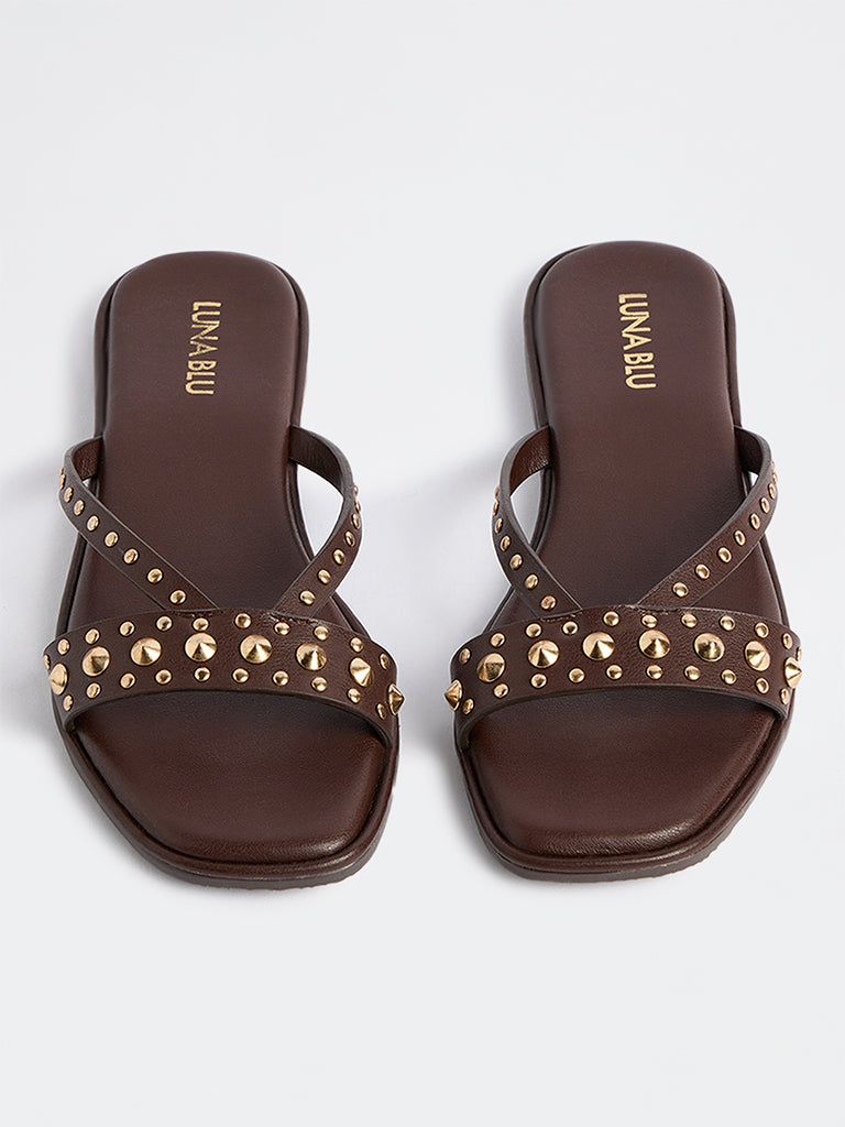 LUNA BLU Dark Brown Slides