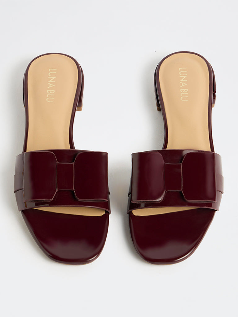 LUNA BLU Burgundy Bow-Detailed Slides