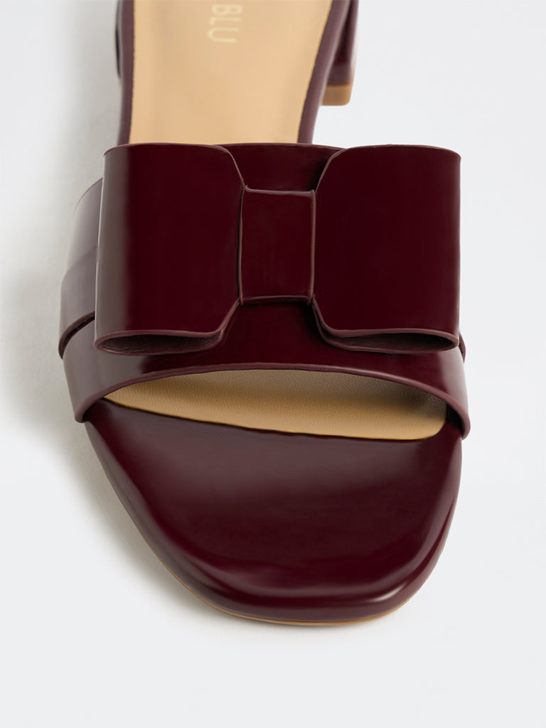 LUNA BLU Burgundy Bow-Detailed Slides