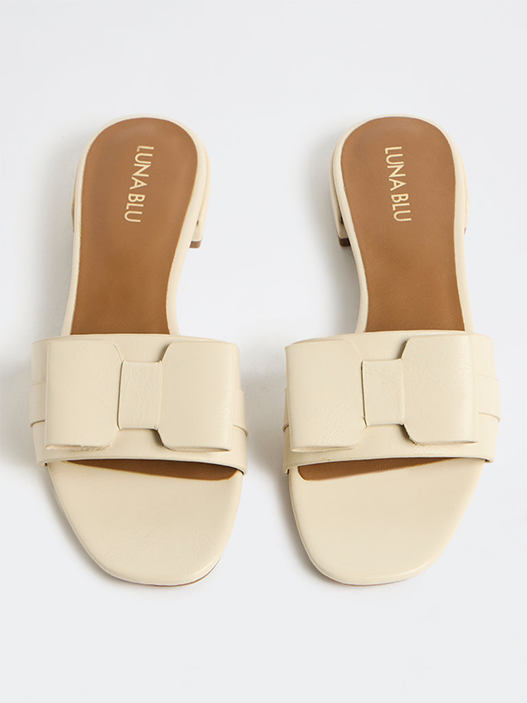 LUNA BLU Ivory Bow-Detailed Slides