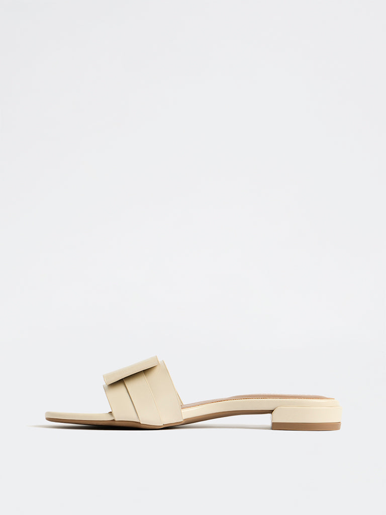 LUNA BLU Ivory Bow-Detailed Slides