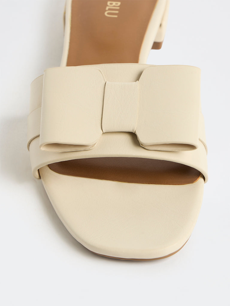LUNA BLU Ivory Bow-Detailed Slides