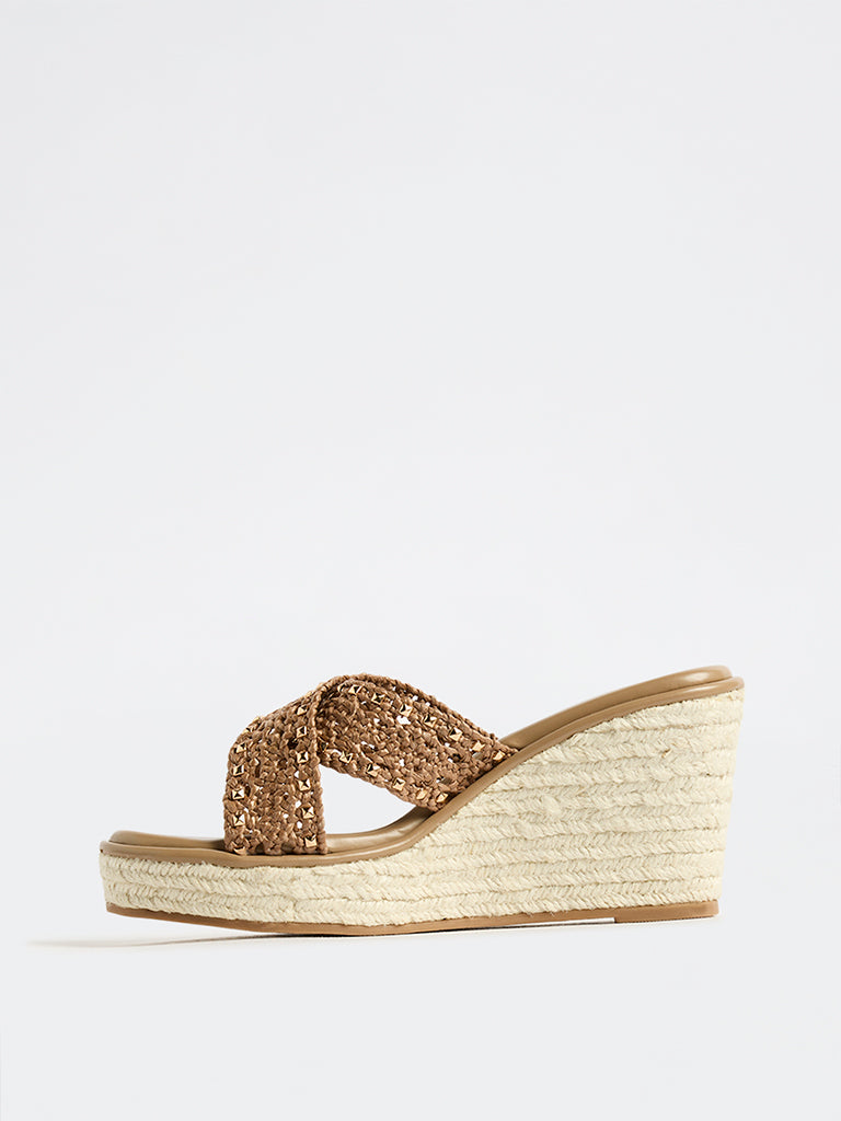 LUNA BLU Taupe Criss-Cross Strap Wedge Sandals