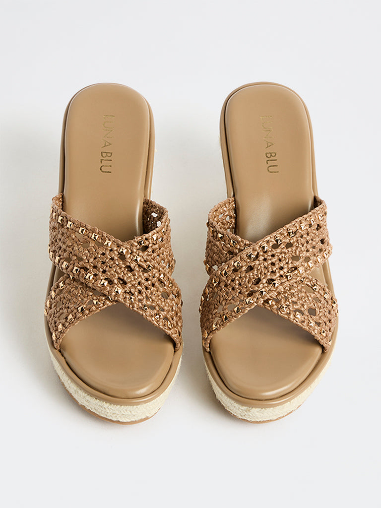 LUNA BLU Taupe Criss-Cross Strap Wedge Sandals