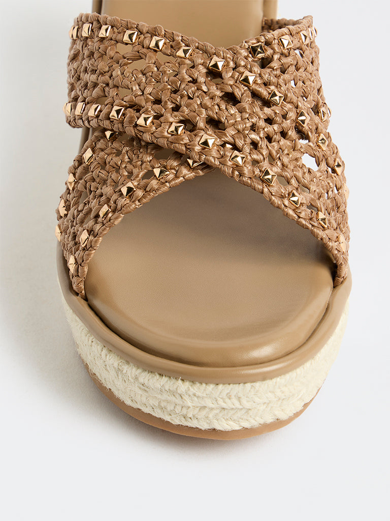 LUNA BLU Taupe Criss-Cross Strap Wedge Sandals