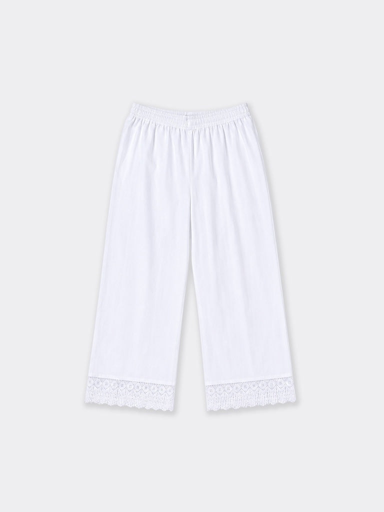 Utsa White Lace-Detailed Cotton-Blend Pants