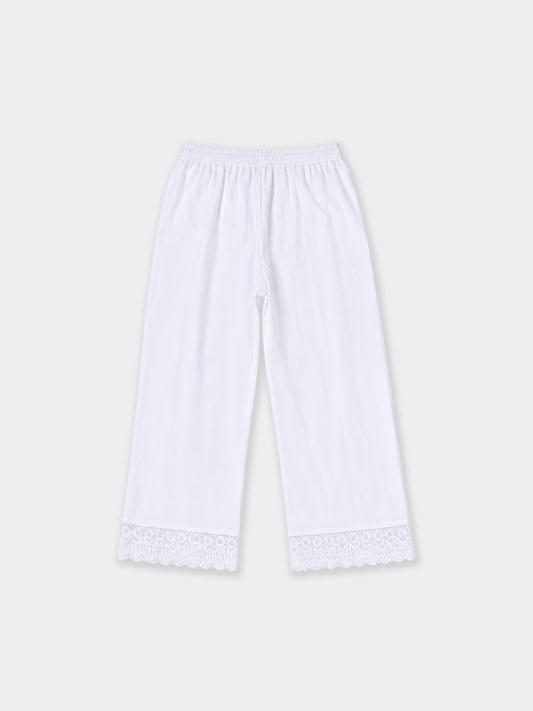 Utsa White Lace-Detailed Cotton-Blend Pants