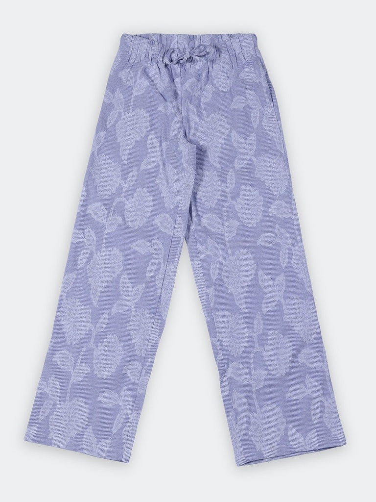 Nuon Blue Floral Design High-Rise Cotton Trousers