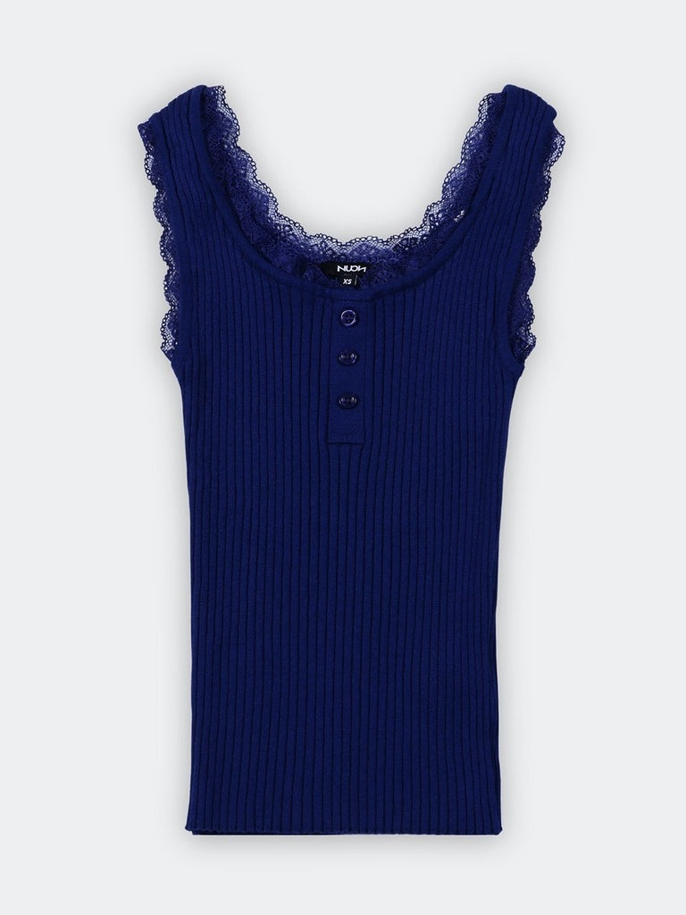 Nuon Blue Ribbed-Textured Tank Top