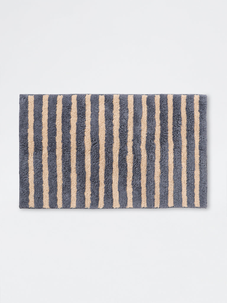 Westside Home Dusty Blue Striped Bath Mat