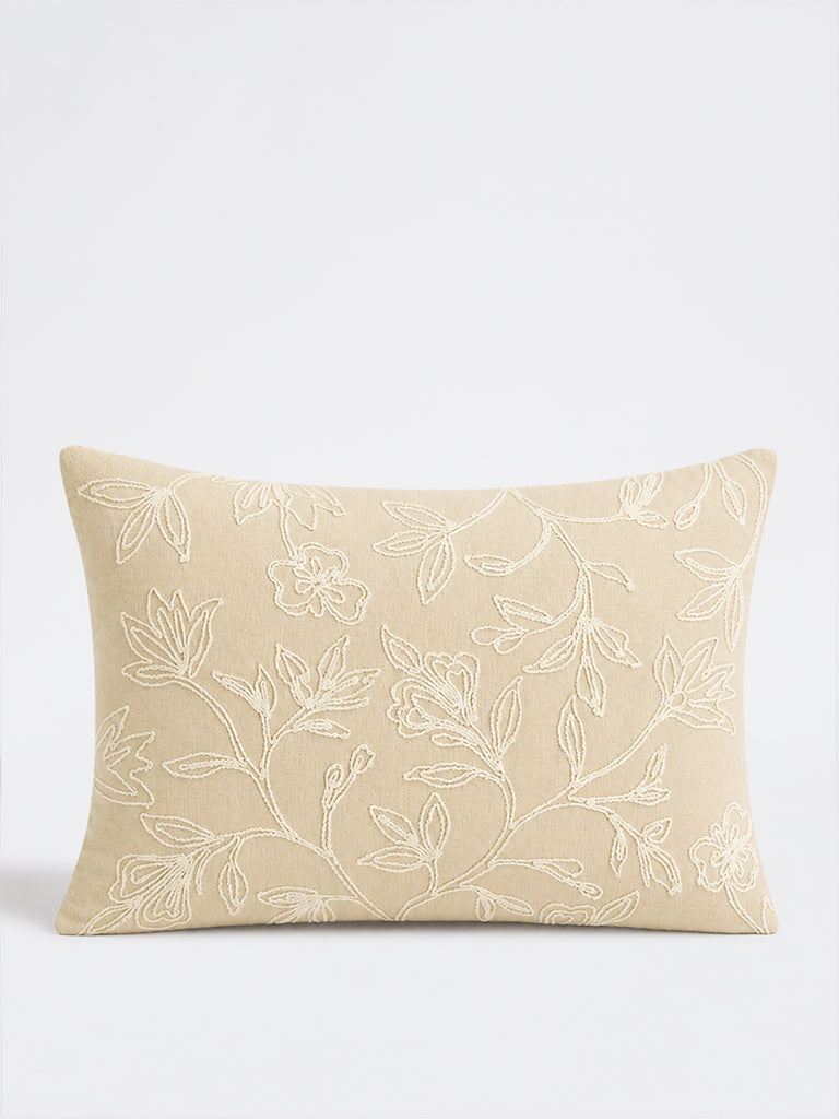 Westside Home Light Beige Floral Embroidered Cushion Cover