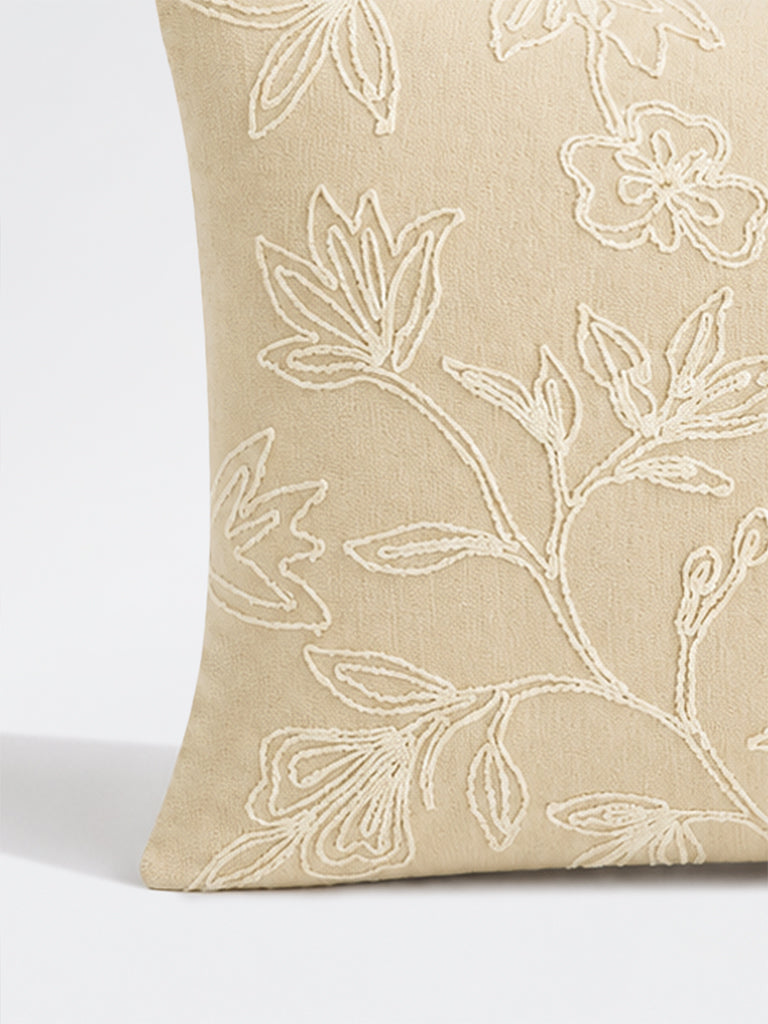 Westside Home Light Beige Floral Embroidered Cushion Cover