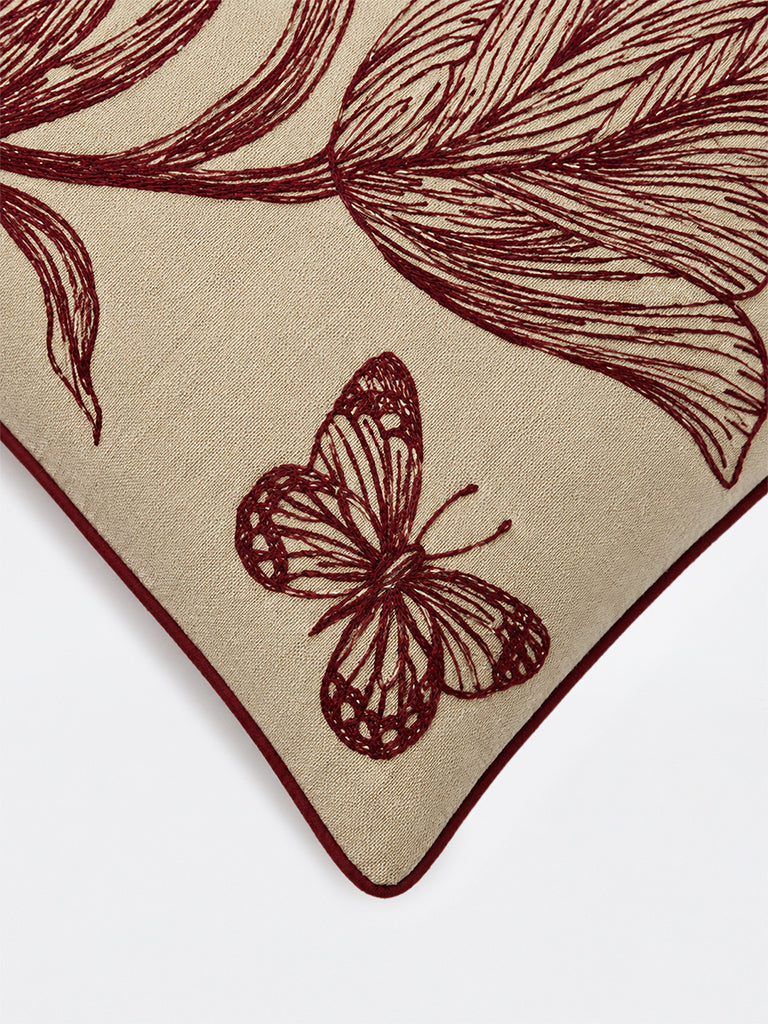 Westside Home Red Nature Embroidered Cushion Cover