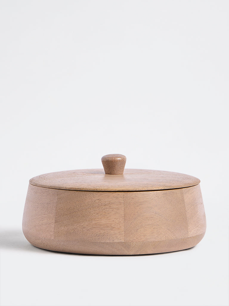 Westside Home Beige Text-Detail Wooden Roti Box