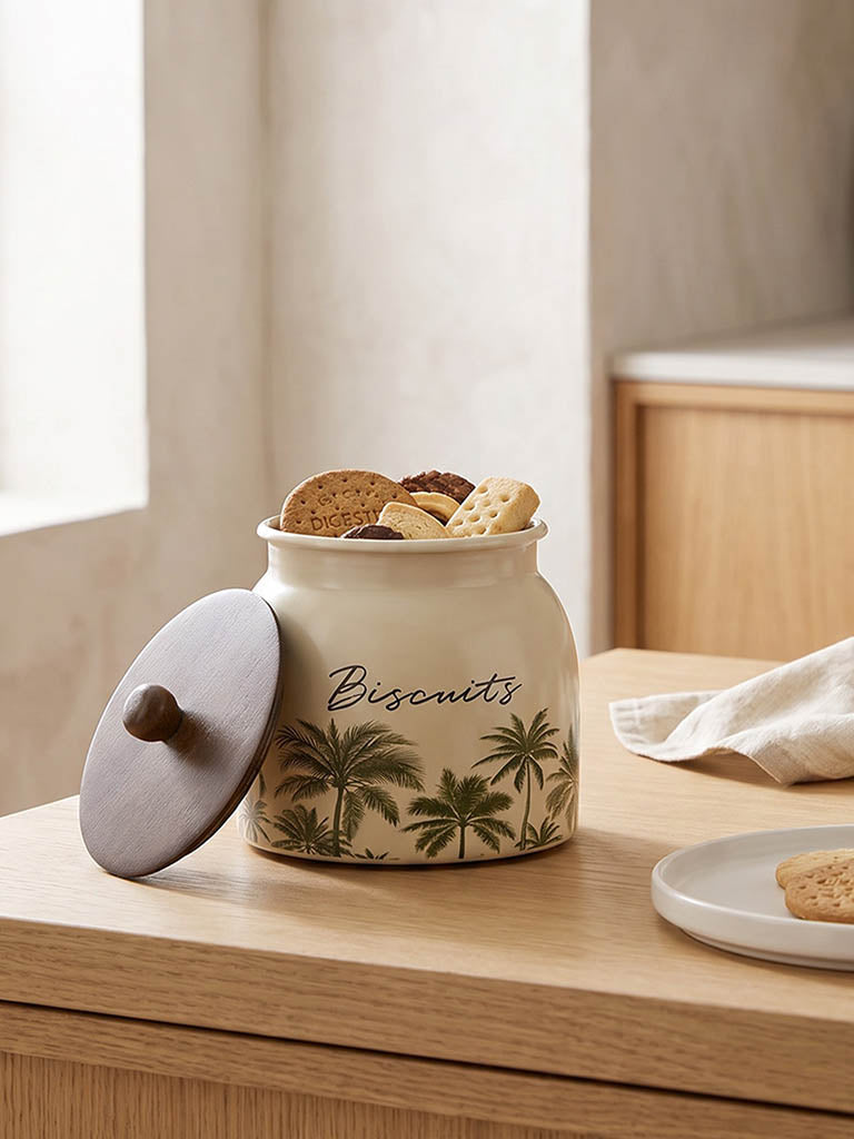 Westside Home Ivory Tropical Printed Biscuit Jar with Lid