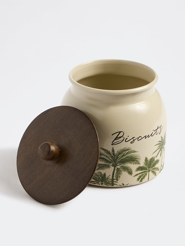 Westside Home Ivory Tropical Printed Biscuit Jar with Lid