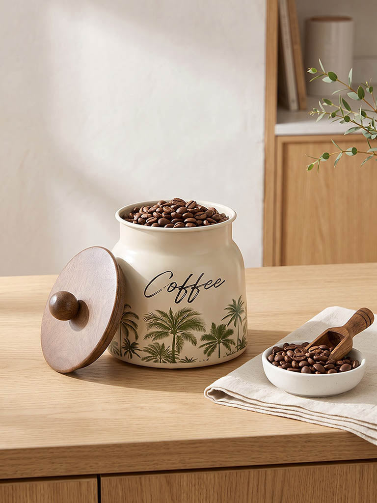 Westside Home Ivory Tropical Printed Coffee Jar with Lid