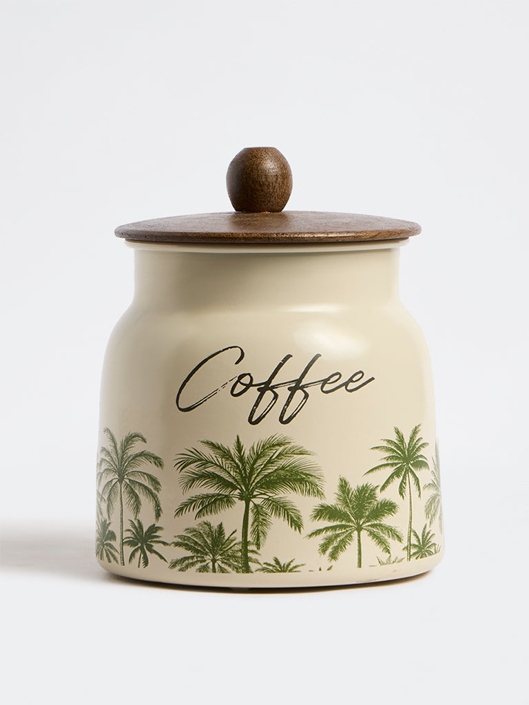 Westside Home Ivory Tropical Printed Coffee Jar with Lid