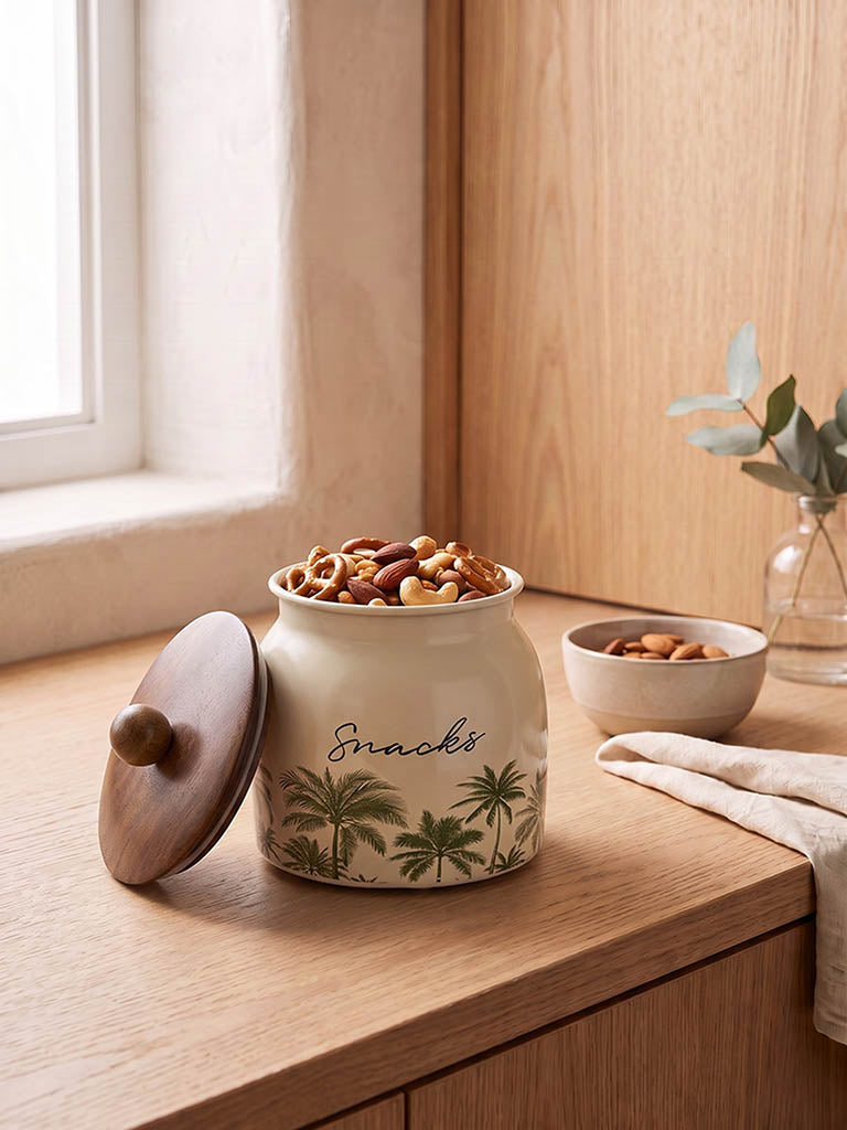 Westside Home Ivory Tropical Printed Snacks Jar with Lid