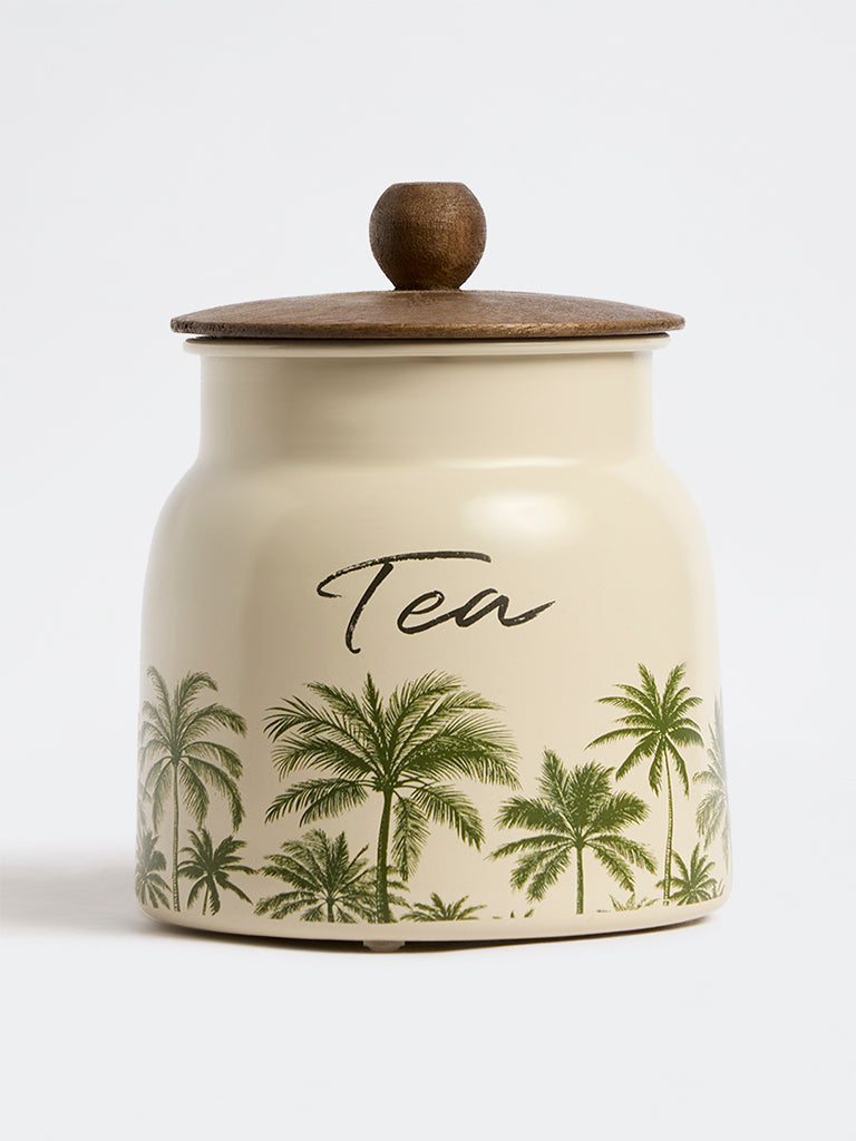 Westside Home Ivory Tropical Printed Tea Jar with Lid